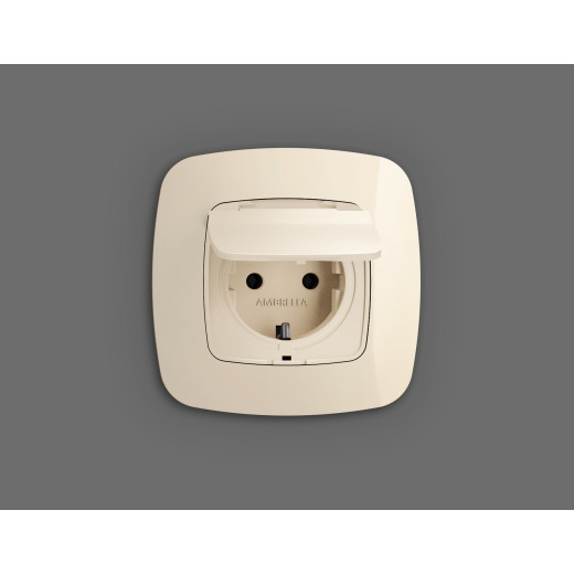 OP3080 Лицевая панель OMEGA (Бежевый глянец) для электрической розетки с/з со шторками и крышкой IP44