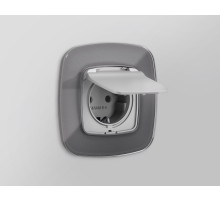 OP4080 Лицевая панель OMEGA (Серебро глянец) для электрической розетки с/з со шторками и крышкой IP44 QUANT