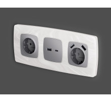 OP5090 Лицевая панель OMEGA (Сталь матовый) для электрической розетки с/з со шторками 2USB A+A QUANT