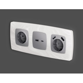 OP5090 Лицевая панель OMEGA (Сталь матовый) для электрической розетки с/з со шторками 2USB A+A QUANT