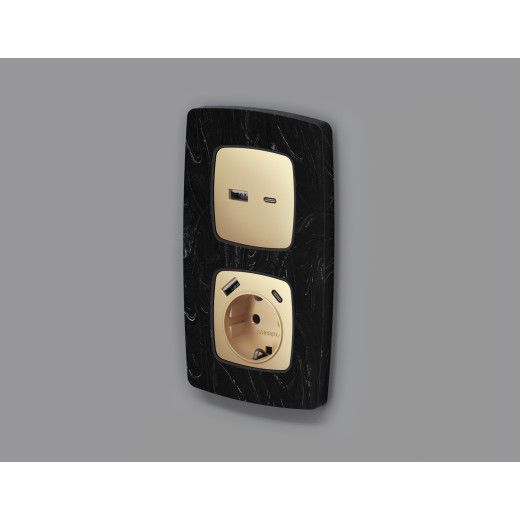 OP6100 Лицевая панель OMEGA (Шампань) для электрической розетки с/з со шторками 2USB A+C QUANT