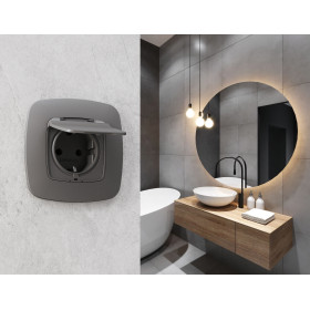 OP6580 Лицевая панель OMEGA (Антрацит серый) для электрической розетки с/з со шторками и крышкой IP44 QUANT