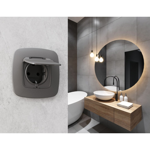 OP6580 Лицевая панель OMEGA (Антрацит серый) для электрической розетки с/з со шторками и крышкой IP44 QUANT