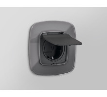 OP9080 Лицевая панель OMEGA (Графит Мягкое касание) для электрической розетки с/з со шторками и крышкой IP44 QUANT