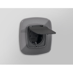 OP9080 Лицевая панель OMEGA (Графит Мягкое касание) для электрической розетки с/з со шторками и крышкой IP44 QUANT