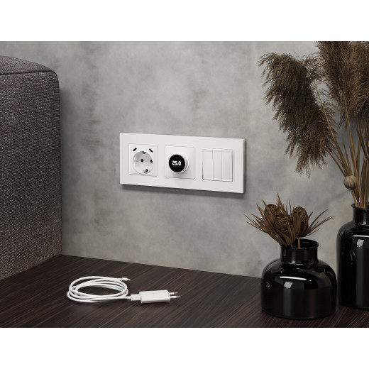 AP1258 Лицевая панель ALFA (Белый матовый) для терморегулятора теплого пола с цифровым дисплеем QUANT