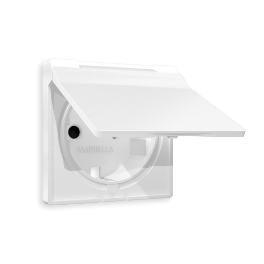 AP1280 Лицевая панель ALFA (Белый матовый) для электрической розетки с/з со шторками и крышкой IP44 QUANT