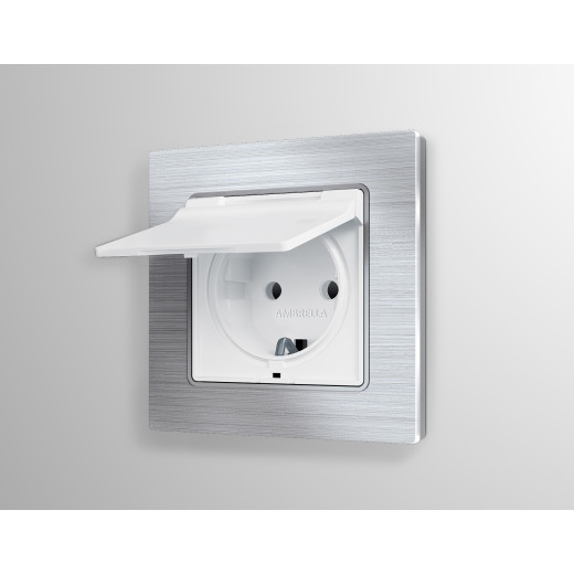 AP1280 Лицевая панель ALFA (Белый матовый) для электрической розетки с/з со шторками и крышкой IP44 QUANT