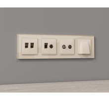 AP3325 Лицевая панель ALFA (Бежевый матовый) для компьютерной/телефонной + TV розетки RJ-45/RJ-11 QUANT