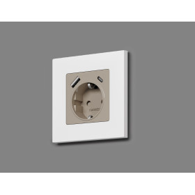 AP3700 Лицевая панель ALFA (Серо-бежевый матовый) для электрической розетки с/з со шторками 2USB A+C QUANT