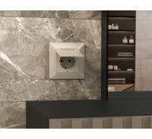 AP3680 Лицевая панель ALFA (Серо-бежевый матовый) для электрической розетки с/з со шторками и крышкой IP44 QUANT