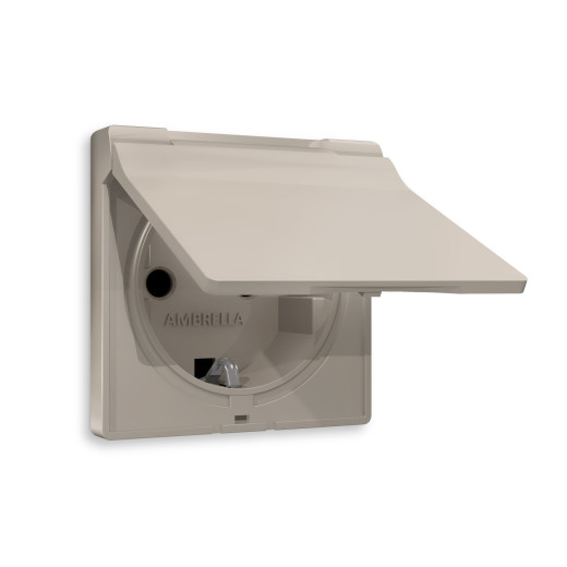 AP3680 Лицевая панель ALFA (Серо-бежевый матовый) для электрической розетки с/з со шторками и крышкой IP44 QUANT