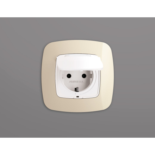 OP1280 Лицевая панель OMEGA (Белый матовый) для электрической розетки с/з со шторками и крышкой IP44 QUANT