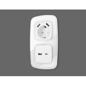 OP1290 Лицевая панель OMEGA (Белый матовый) для электрической розетки с/з со шторками 2USB A+A QUANT