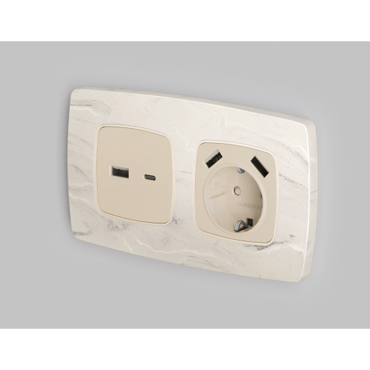 OP3310 Лицевая панель OMEGA (Бежевый матовый) для розетки 2USB A+C QUANT