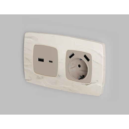 OP3710 Лицевая панель OMEGA (Серо-бежевый матовый) для розетки 2USB A+C QUANT