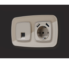 OP3720 Лицевая панель OMEGA (Серо-бежевый матовый) для компьютерной/телефонной розетки RJ-45/RJ-11 QUANT