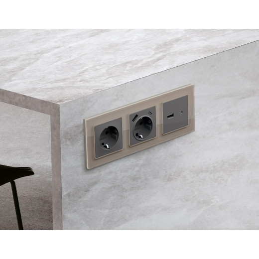 AF380601 Рамка ALFA Platos (Серо-бежевый Стекло закаленное натуральное) 1-ая