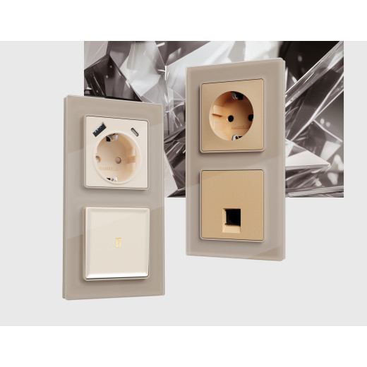 AF380603 Рамка ALFA Platos (Серо-бежевый Стекло закаленное натуральное) 3-ая