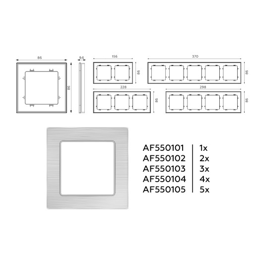 AF550101 Рамка ALFA Platos (Серебро Металл шлифованный) 1-ая