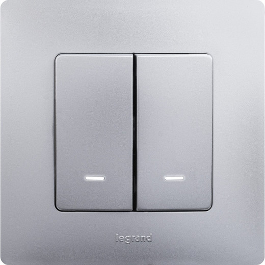 Legrand Etika Алюминий Выключатель 2-клавишный с подсветкой/индикациейавт, автоматические клеммы, 10 AX, 250 В