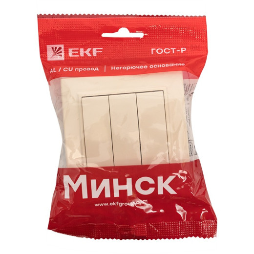 EKF Basic Минск Бежевый Выключатель 3-кл, 10А, СП