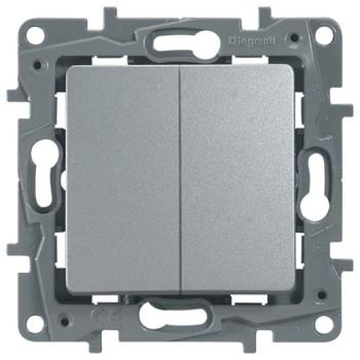 Legrand Etika Алюминий Выключатель 2-клавишный, автоматические клеммы, 10 AX, 250 В