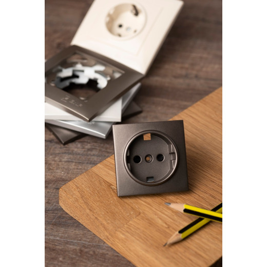 EKF PROxima Валенсия лицевая панель розетки 1-местной с/з 16А графит с защ. штор.
