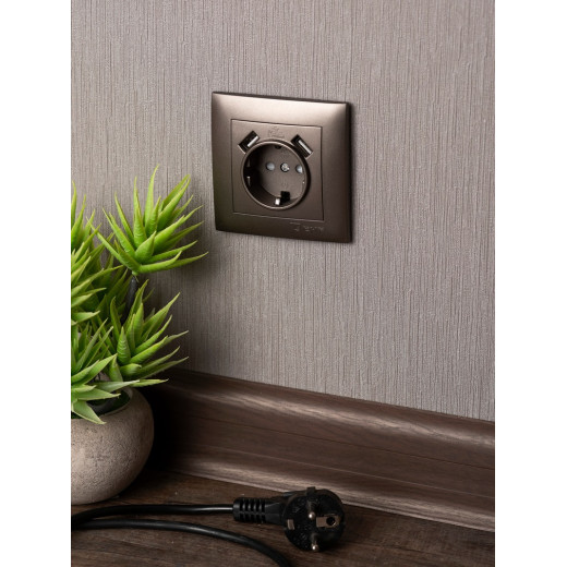 EKF PROxima Валенсия лицевая панель розетки 1-местной с/з 16А графит с защ. штор. с 2 USB 2,1А