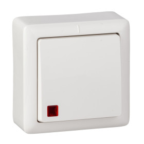 Systeme Electric ХИТ наруж Бел Выключатель 1-клавишный с подсветкой 6А, 250В