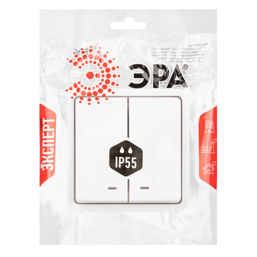 Выключатель ЭРА Эксперт 11-1525-01 двойной с подсветкой IP55 10АХ-250В СУ белый
