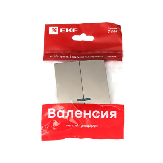 EKF PROxima Валенсия лицевая панель выключателя 2-кл. с индикатором 10А кашемир