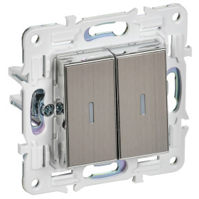 IEK SKANDY Никель Выключатель 2-клавишный проходной с индикацией 10А SK-V10N