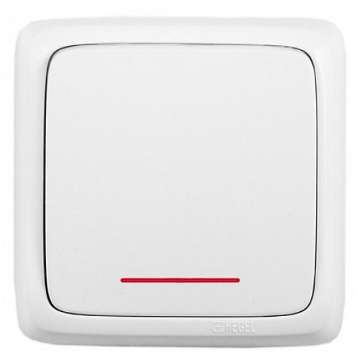 Hegel Альфа наруж Белый ВА16-114 Выключатель 1-клавишный с индикацией, с изол.пластиной