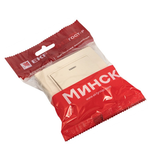 EKF Basic Минск Бежевый Выключатель 1-кл с индикатором, 10А, СП