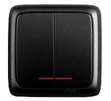 HEGEL ВА10-154-08 Черный Выключатель открытой установки, двухклавишный, с индикацией, с изолирующей пластиной