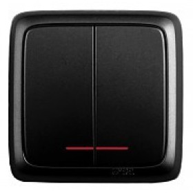 HEGEL ВА10-154-08 Черный Выключатель открытой установки, двухклавишный, с индикацией, с изолирующей пластиной