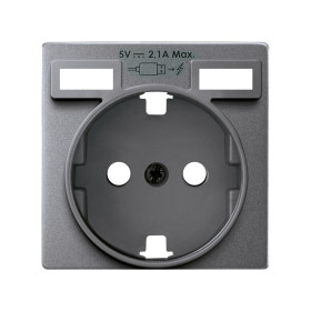 Simon 82 Detail Накладка для розетки Schuko с зарядным устройством 2хUSB цвета холодный Алюминий