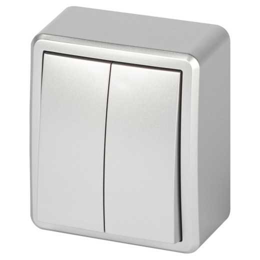 Выключатель ЭРА Эксперт 11-1205-03 двойной с подсветкой IP20 10АХ-250В ОУ алюминий