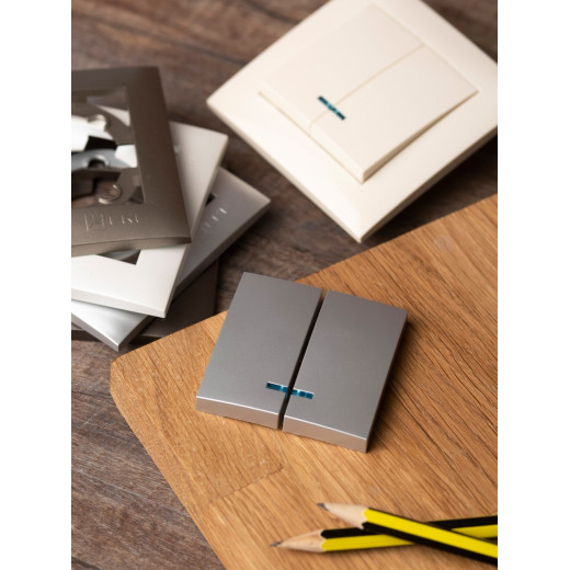 EKF PROxima Валенсия лицевая панель выключателя 2-кл. с индикатором 10А сталь