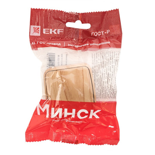 EKF Basic Минск Светлое дерево Выключатель 1-кл с индикатором, 10А, ОП