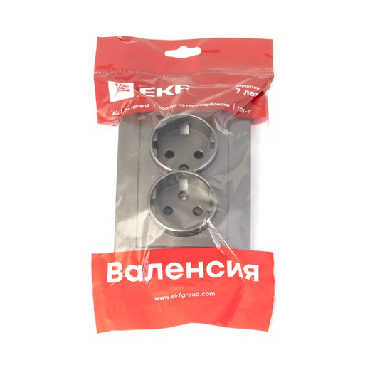 EKF PROxima Валенсия лицевая панель розетки 2-местной с/з 16А графит с защ. штор.