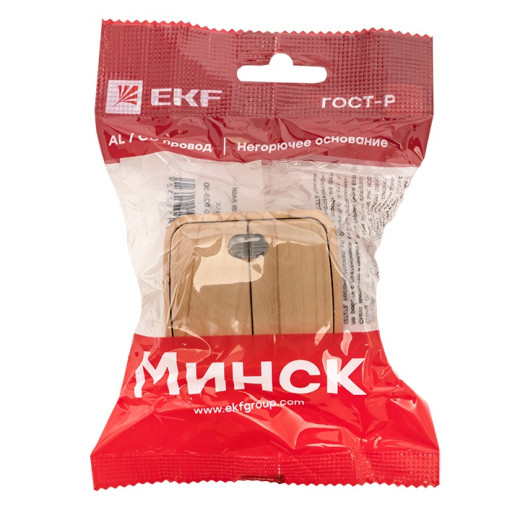 EKF Basic Минск Светлое дерево Выключатель 2-кл с индикатором, 10А, ОП