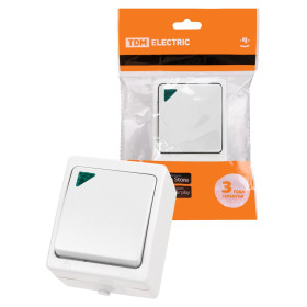 TDM Выключатель 1-кл. с подсветкой открытой установки IP54 10А белый 