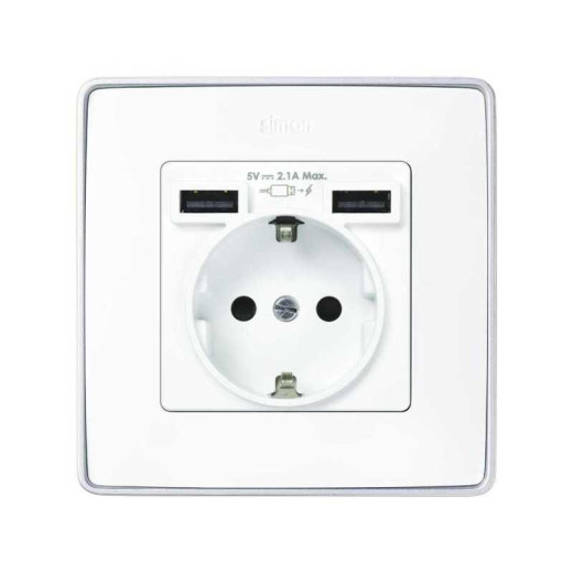 Simon 82 Concept Белый матовый Накладка для розетки Schuko с зарядным устройством 2хUSB