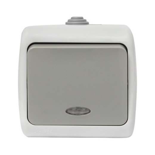 EKF PROxima Мурманск Выключатель 1 -клавишный с индикатором 10А IP54 серый