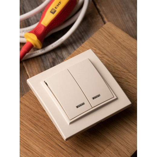 EKF Basic Минск Бежевый Выключатель 2-кл с индикатором, 10А, СП