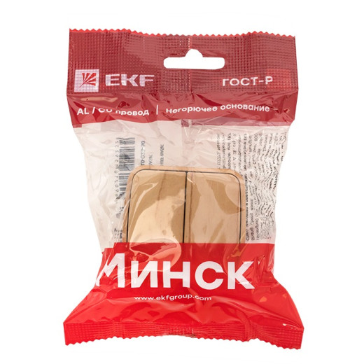 EKF Basic Минск Светлое дерево Выключатель 2-кл, 10А, ОП