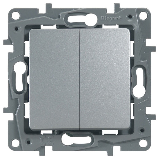 Legrand Etika Алюминий Переключатель 2-клавишный, 10А, Автоматические клеммы
