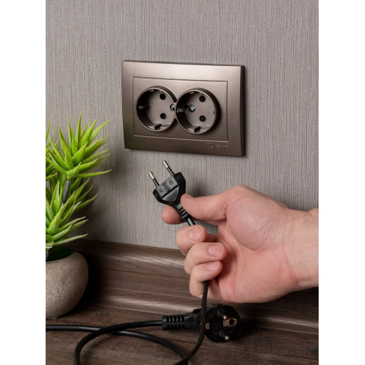 EKF PROxima Валенсия лицевая панель розетки 2-местной с/з 16А графит с защ. штор.